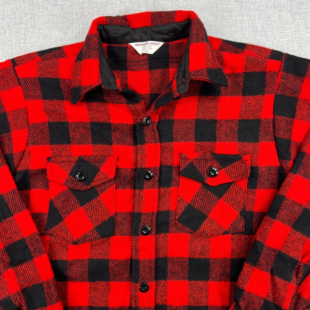 Vintage 90s Northern Lights Wool Buffalo Plaid Shirt Men L Red Black Brawny
